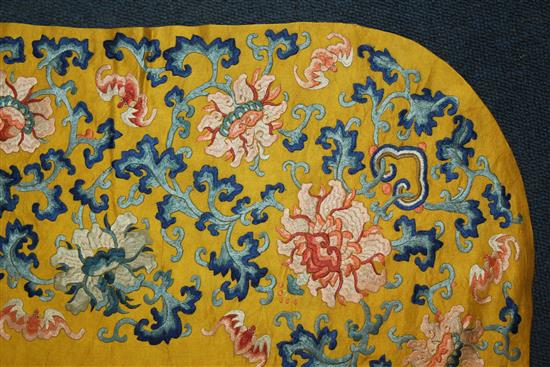 A Chinese Imperial yellow silk dragon throne seat cushion cover, Qing dynasty, 18th / 19th century, 90 x 126cm